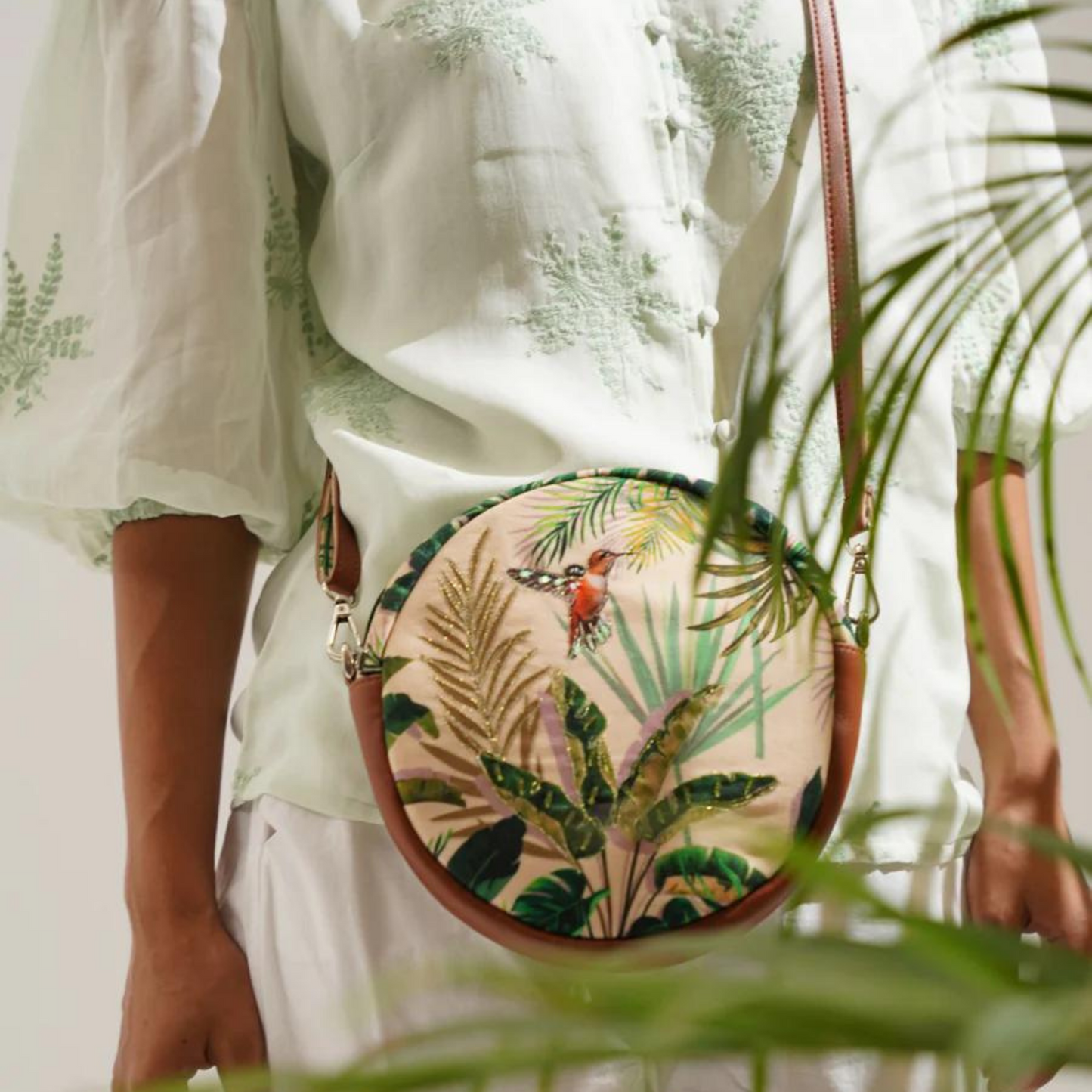 Tropical Hummingbird Round Sling Bag