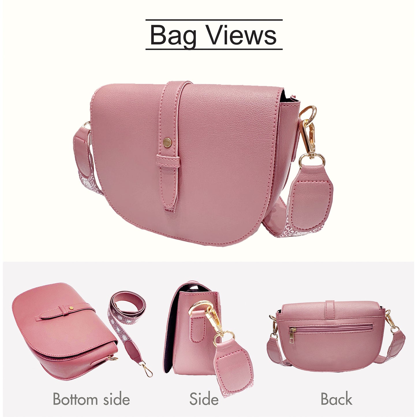 Rose Pink Embroidered Handle Sling Bag