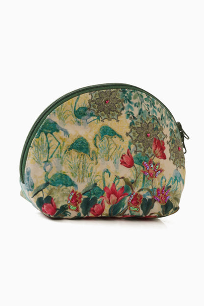 Ethnic Flamingo Halfmoon Cosmetic Bag