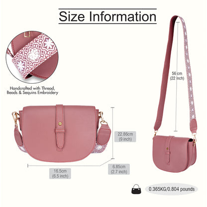 Rose Pink Embroidered Handle Sling Bag