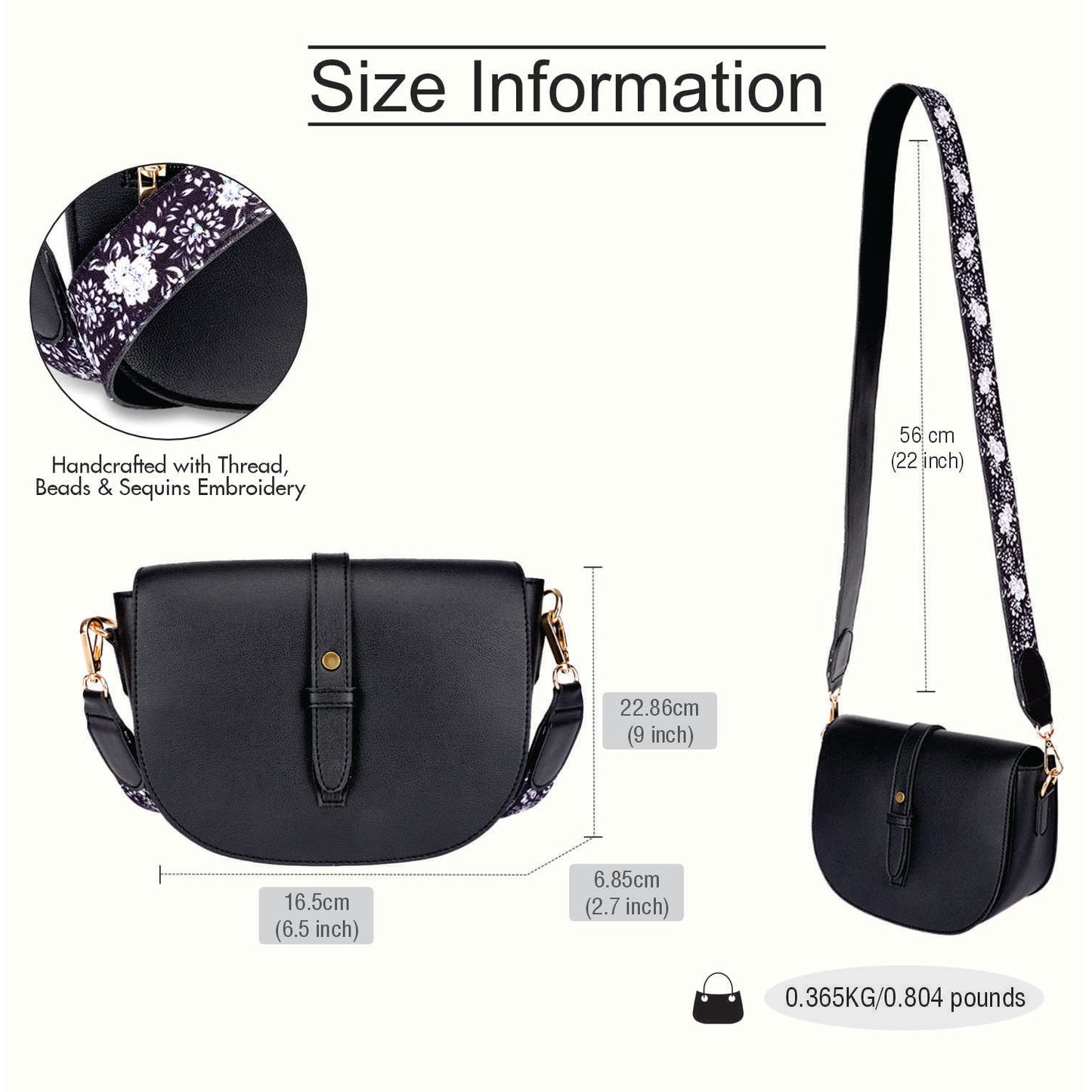 Ebony Embroidered Handle Sling Bag