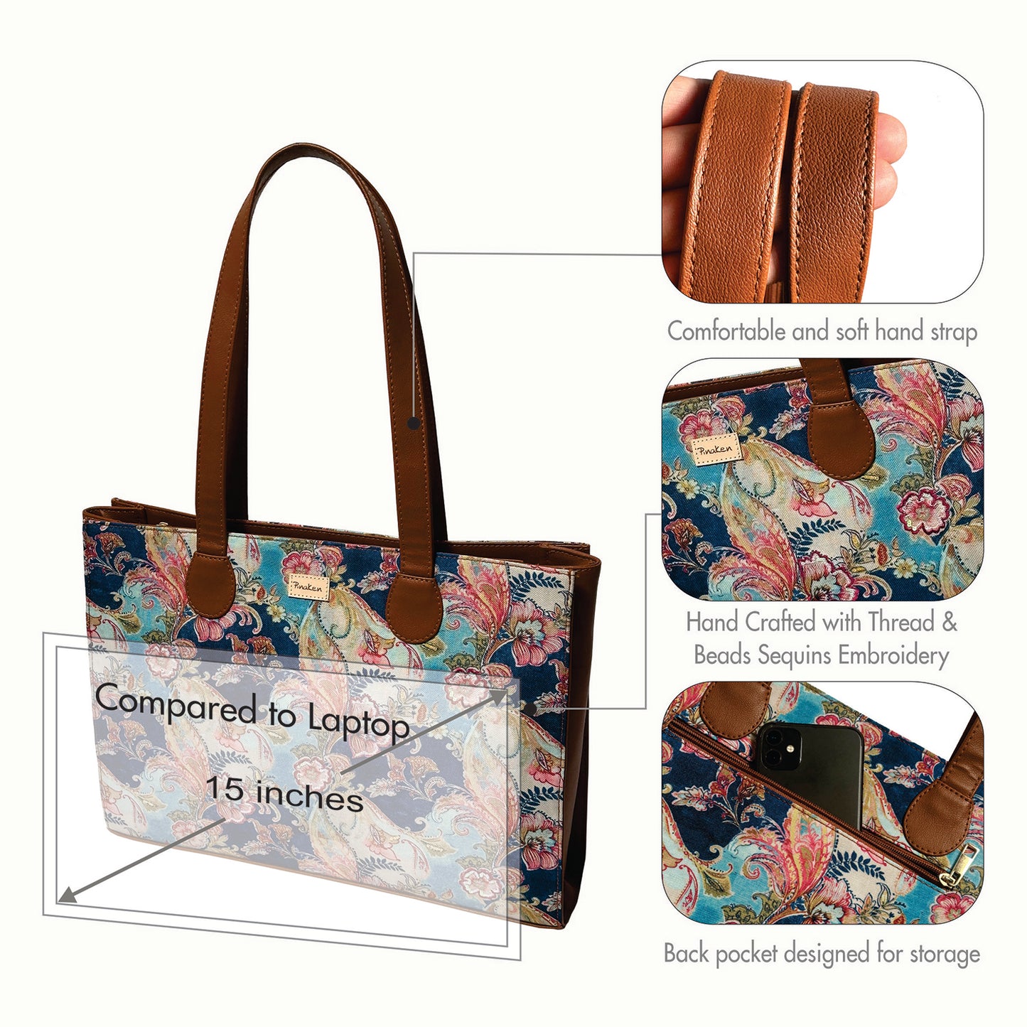 Paisley Bloom Office Tote Bag With Embroidery