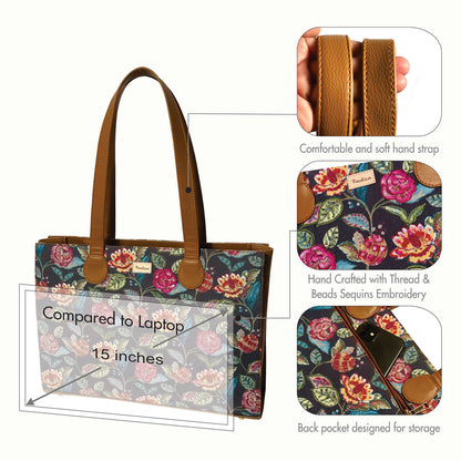 Enchanted Bloom Office Tote With Embroidery