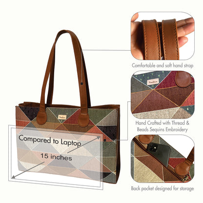 Geometric Waves Office Tote Bag With Embroidery