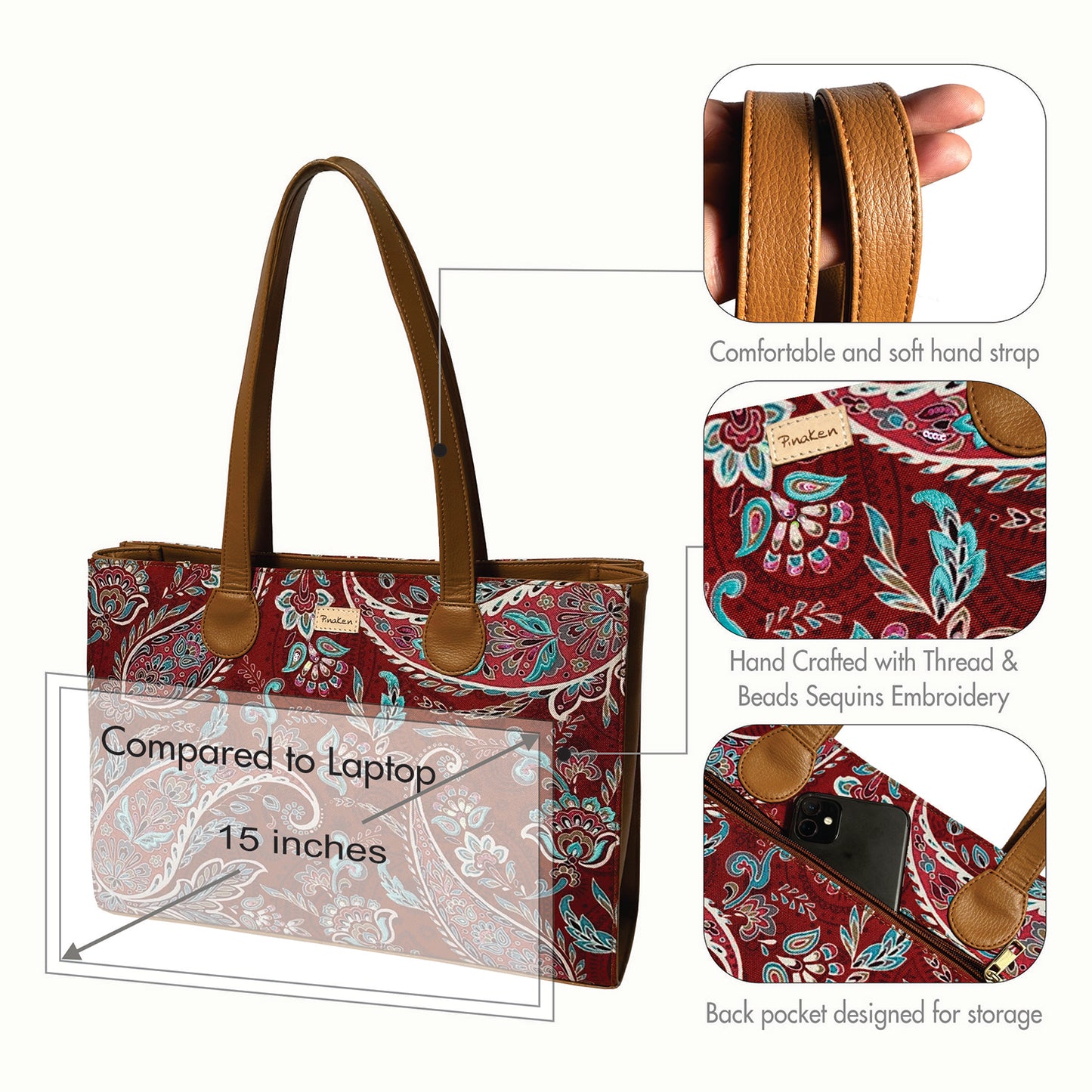 Paisley Panache Office Tote Bag With Embroidery