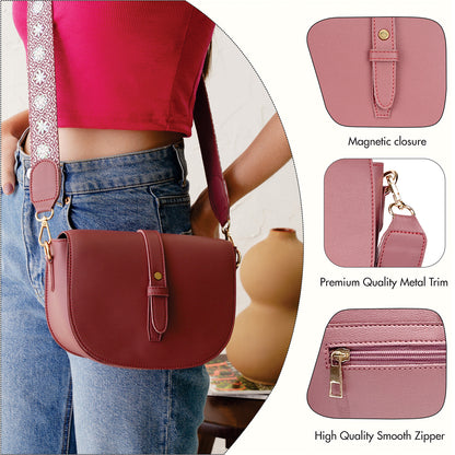 Rose Pink Embroidered Handle Sling Bag