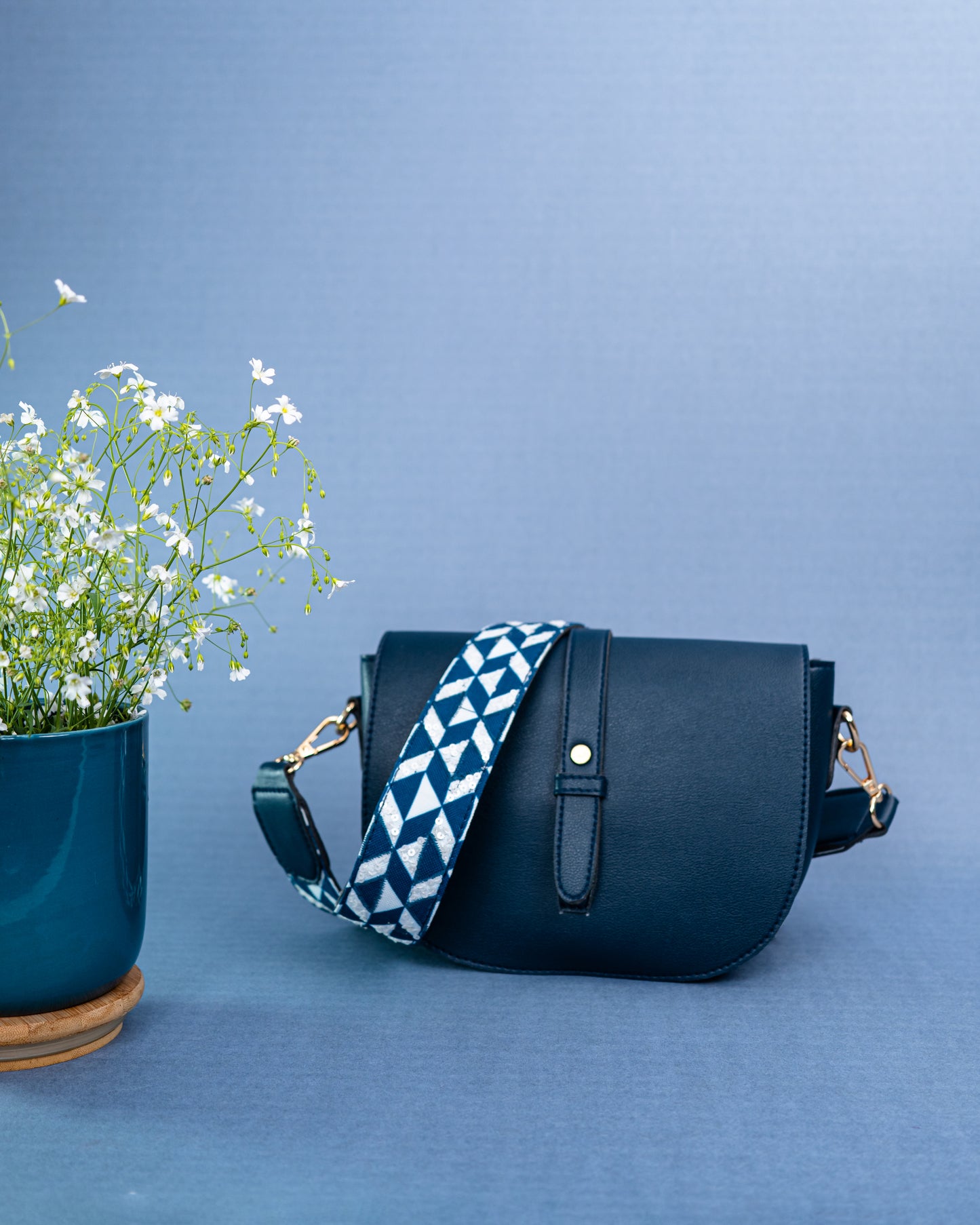 Indigo Embroidered Handle Sling Bag