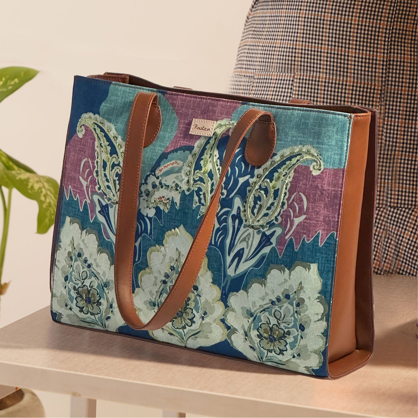 Elegant Paisley Office Tote Bag With Embroidery