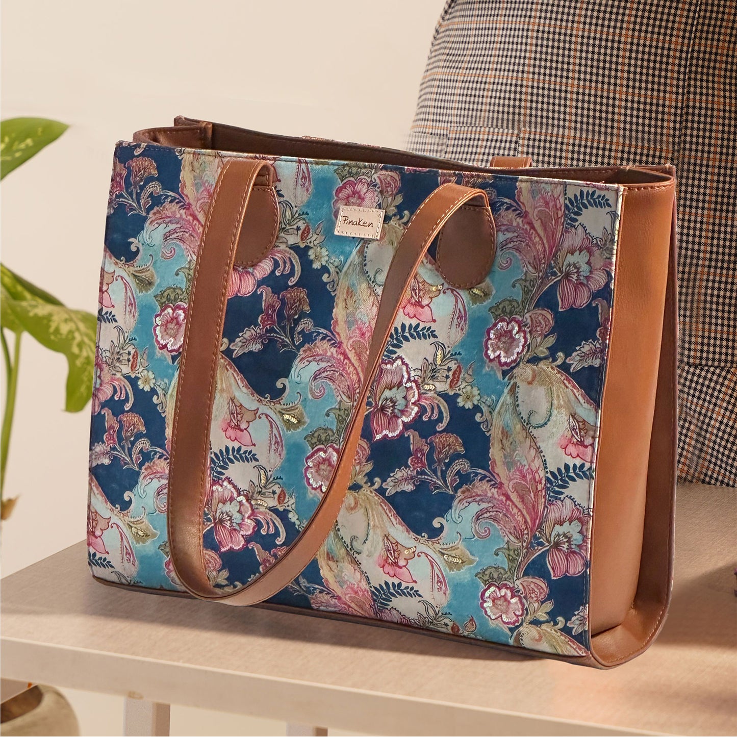 Paisley Bloom Office Tote Bag With Embroidery