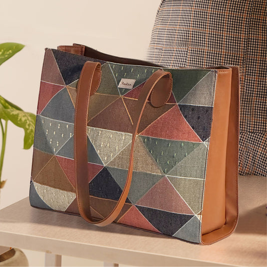 Geometric Waves Office Tote Bag With Embroidery