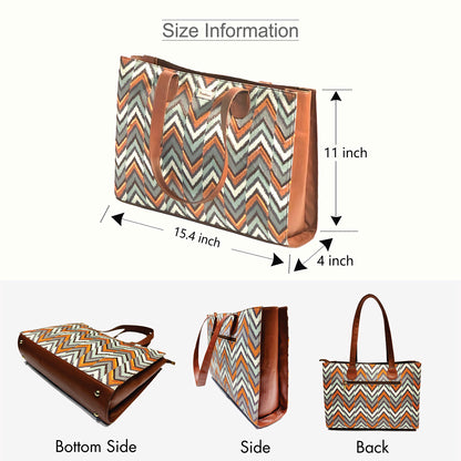 Urban Zigzag Office Tote Bag With Embroidery